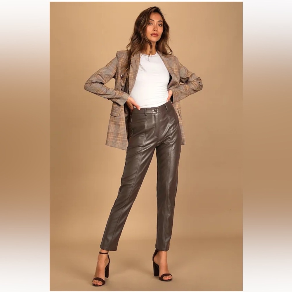 Lulu’s Chocolate Brown Faux Leather Pants NWT